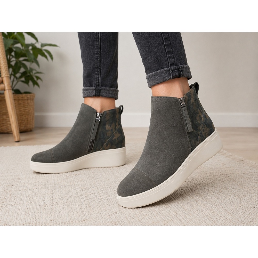 TOMS Jamie Women 8 Tarmac‎ Olive Suede Camo Platform Sneaker Boots NWT gorpcore